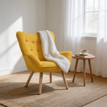 Mustard Yellow Tufted Button Linen Armchair With Wooden Legs