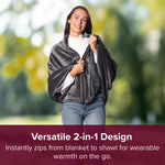 2-in-1 Heated Shawl & Blanket with Rechargeable Battery Pack | Charcoal