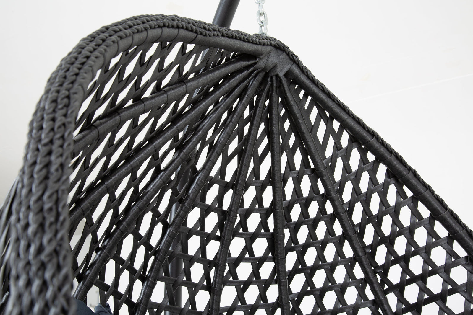 Luxurious Onyx Black Hanging Swing Pod Egg Chair With Deep Grey Cushions | 56 - 121cm | Charcoal Gray