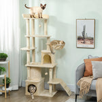170 Cm Cat Tree, Large Cat Tower With 7 Scratching Posts | Beige