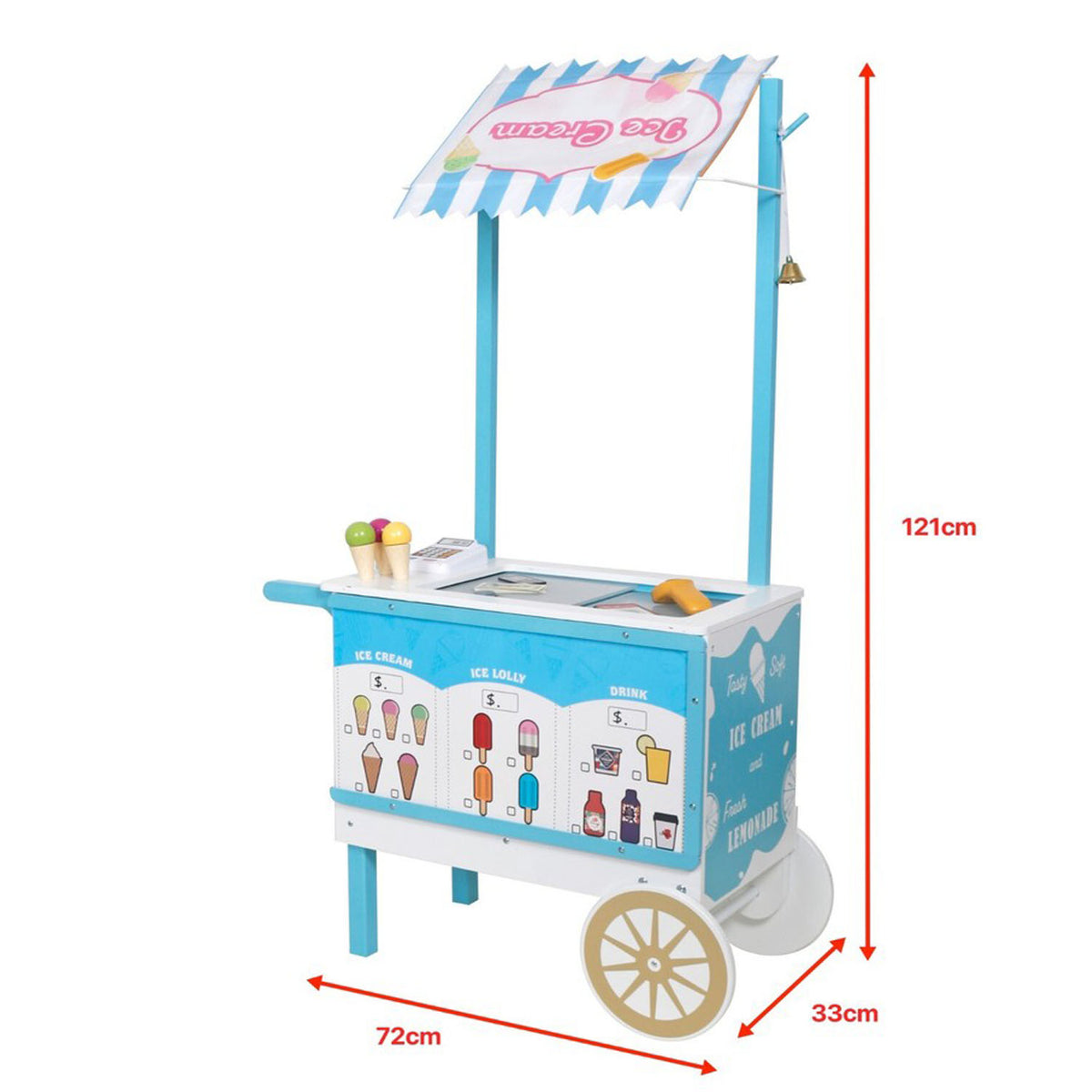Kids Wooden Food Cart Shop Pretend Play Toy Burger Ice Cream Stand 2 In 1 3+