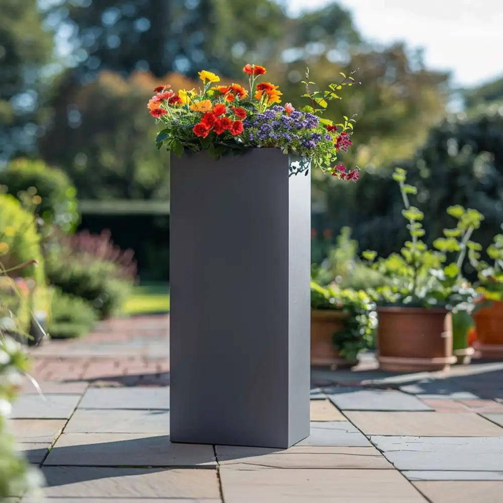 Zinc Galvanised Tall Square Planter | 40cm x 40cm x 100cm