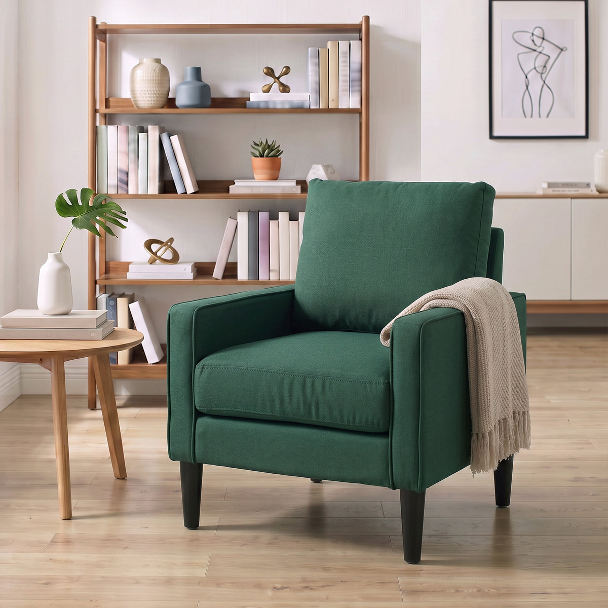 Removable Pillow Linen Accent Chair | Dark Green