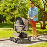 Pet Stroller Carrier Foldable Deluxe Jogger Walk Travel Dog Cat | Brown