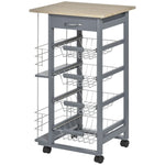 Kitchen Island Trolley W/ 4 Baskets 2 Side Racks Drawer