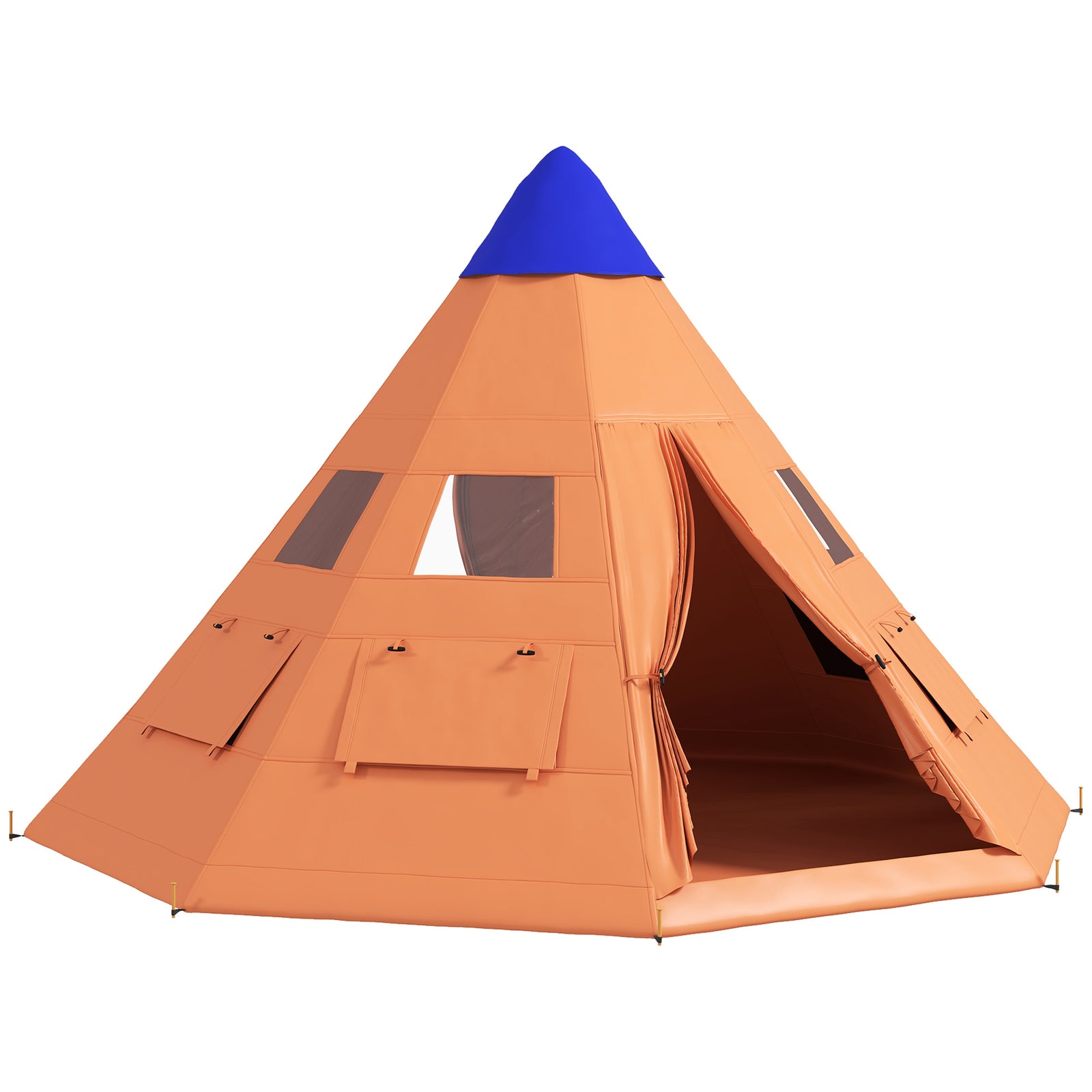 6 Man Tent Metal Poles Water-resistant Walls Windows Door | Orange