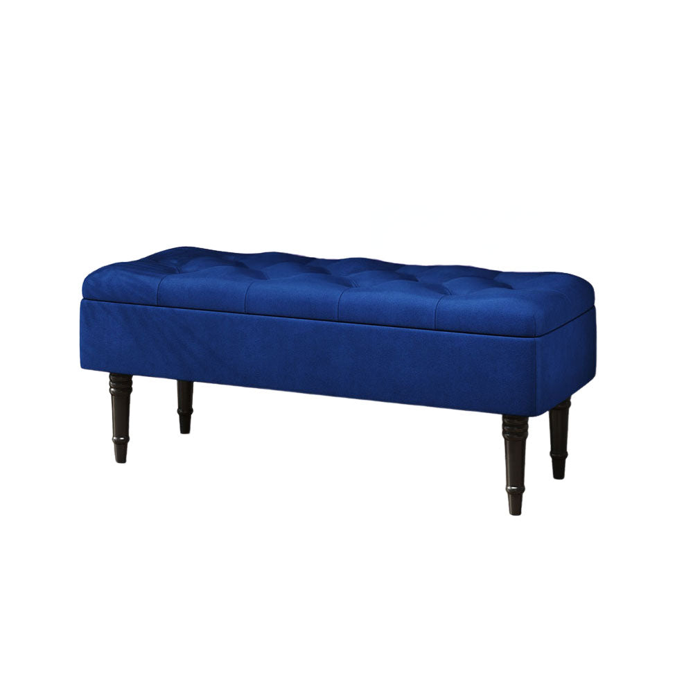 Velvet Upholstered Storage Bench With Button-tufted Seat And Rubberwood Legs | Royal Blue