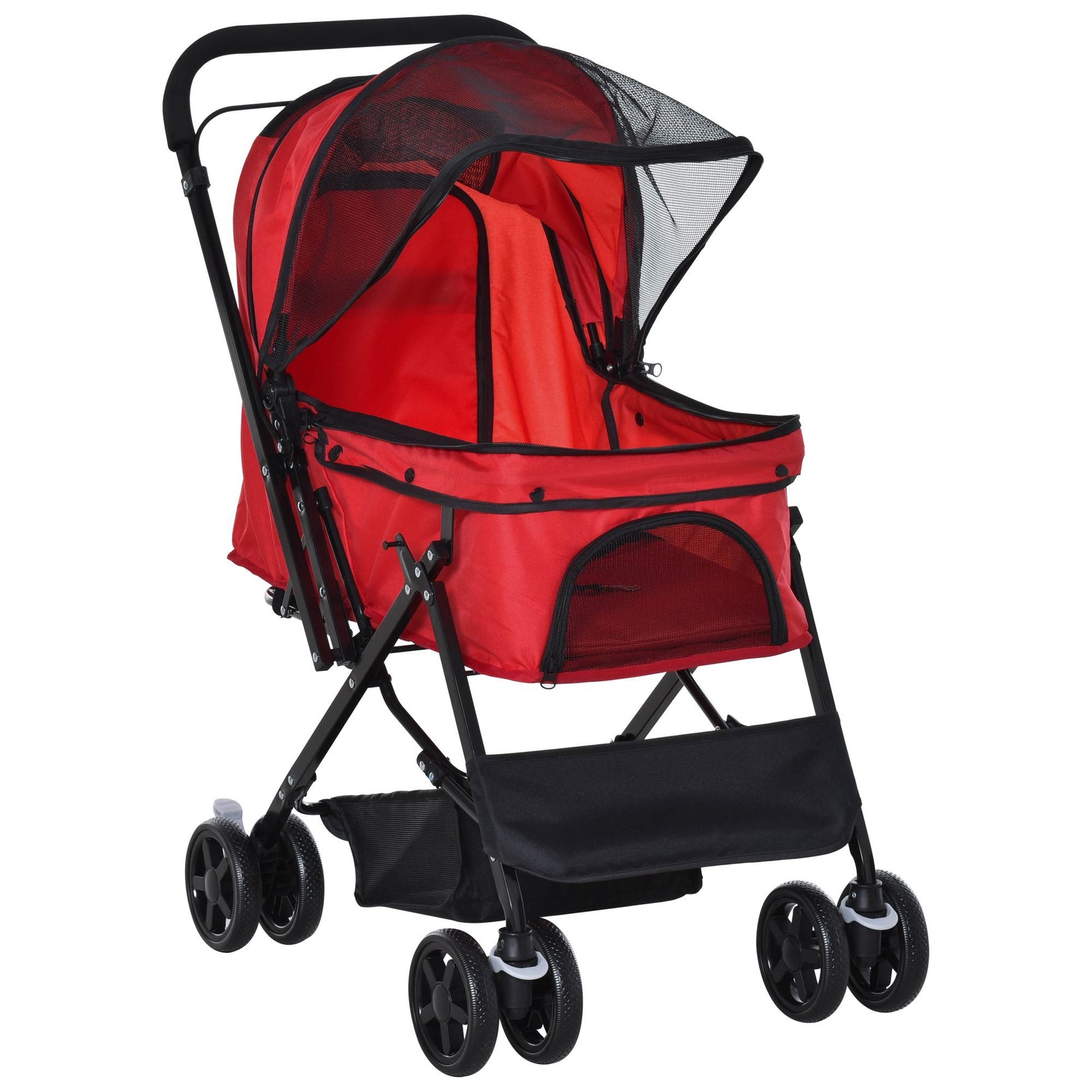 Pet Stroller Dog Foldable Travel Carriage With Reversible Handle | Red