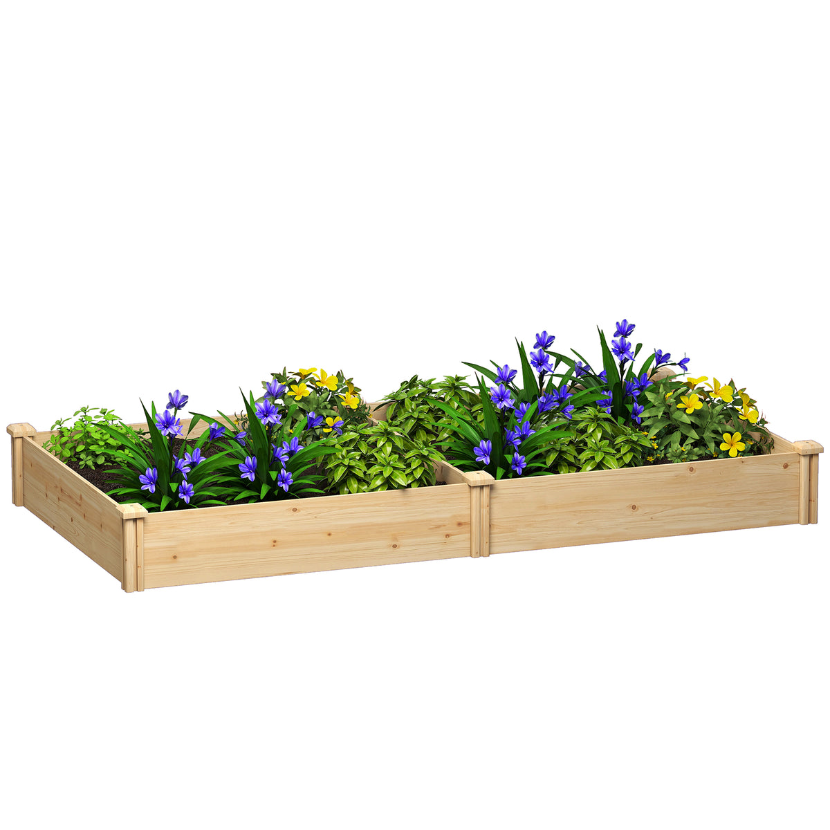 Outsunny Raised Garden Bed, Wooden Planter Box With Divider And Open Bottom