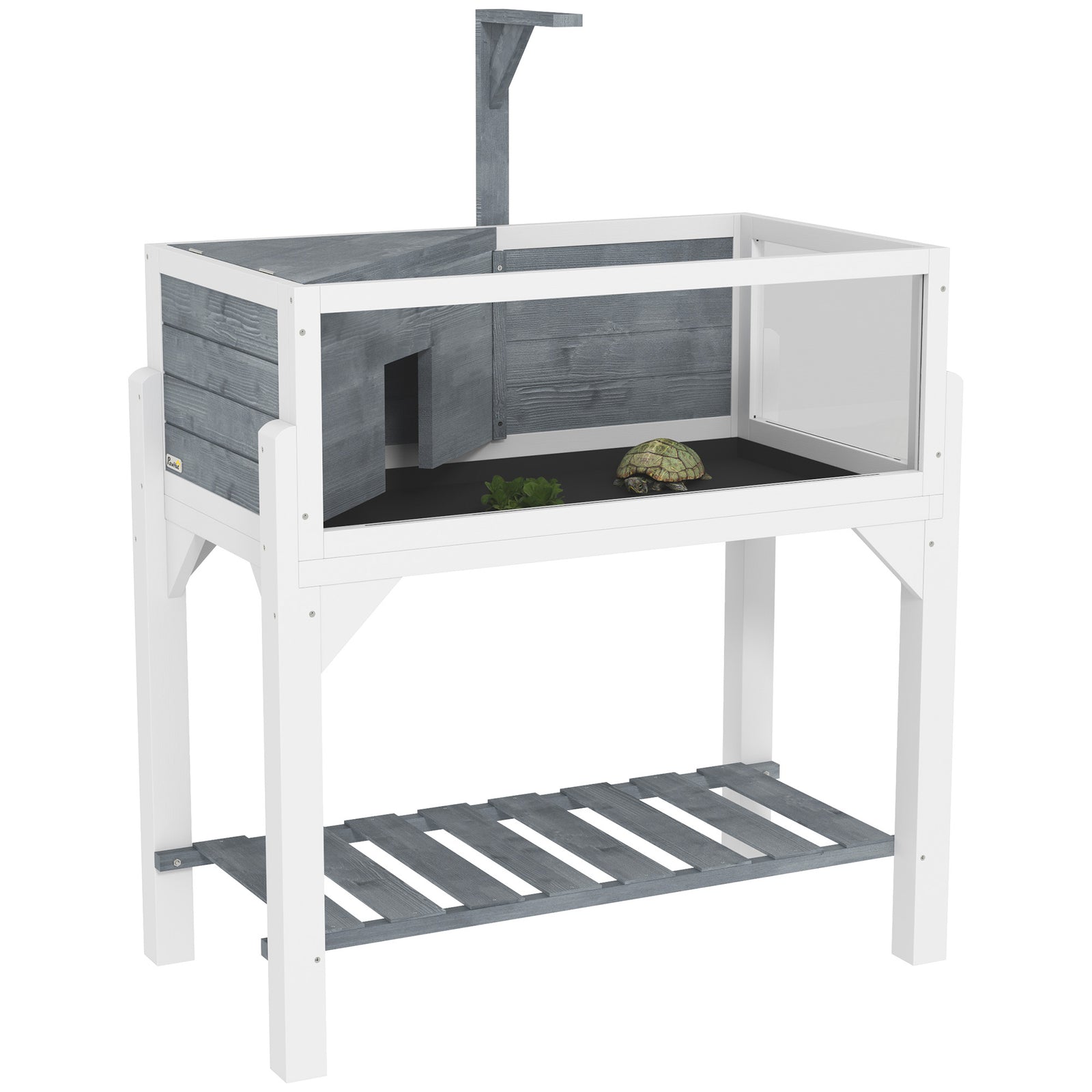 Pawhut Wooden Tortoise House With Storage Shelf, Clear Observation Windows