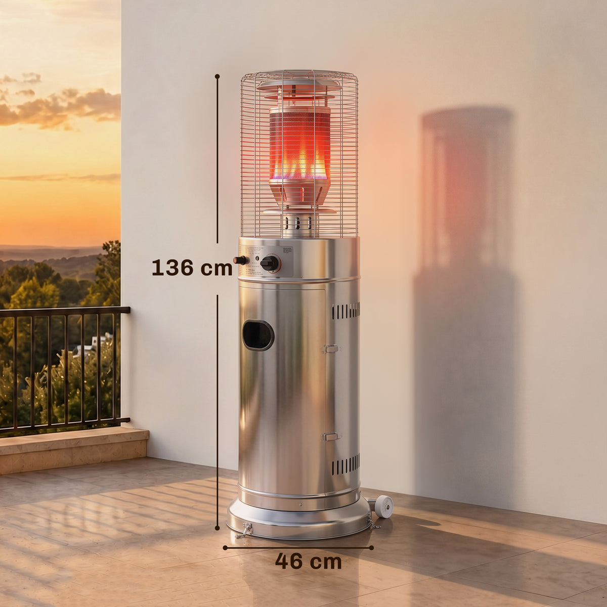 Gas Patio Heater, 13 Kw Portable Propane Outdoor Heater, Silver