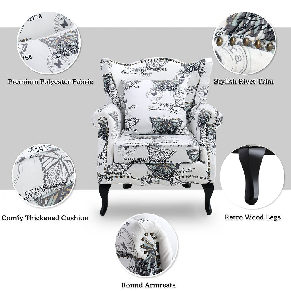 Retro Butterfly Wingback Studded Armchair