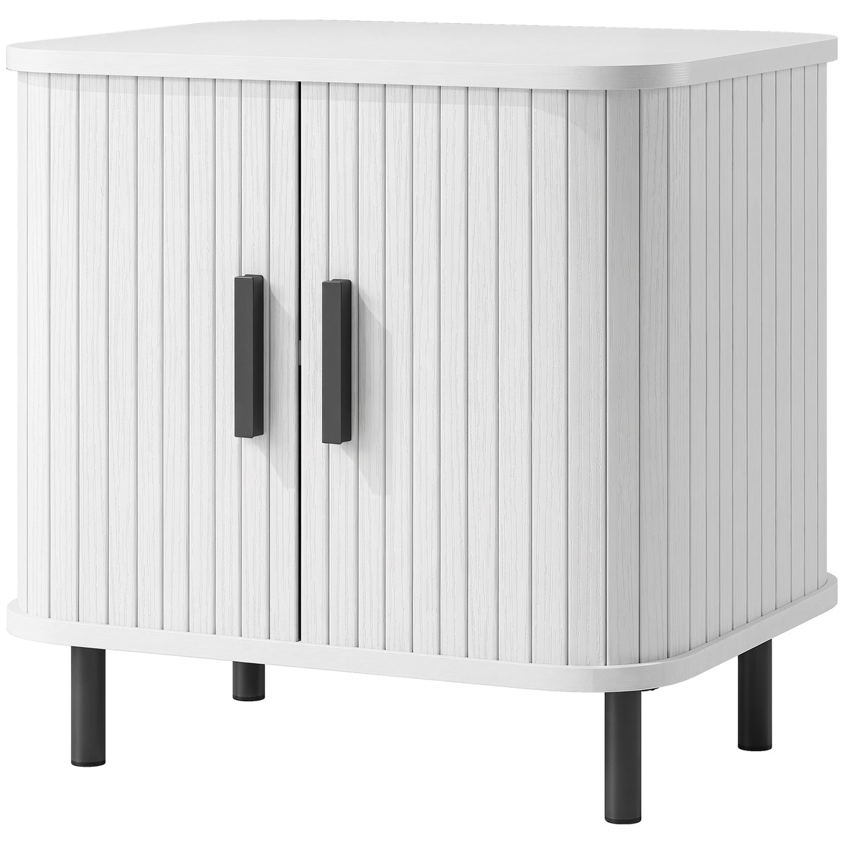 HOMCOM Nightstand With Sliding Doors And Metal Legs White Wood Effect