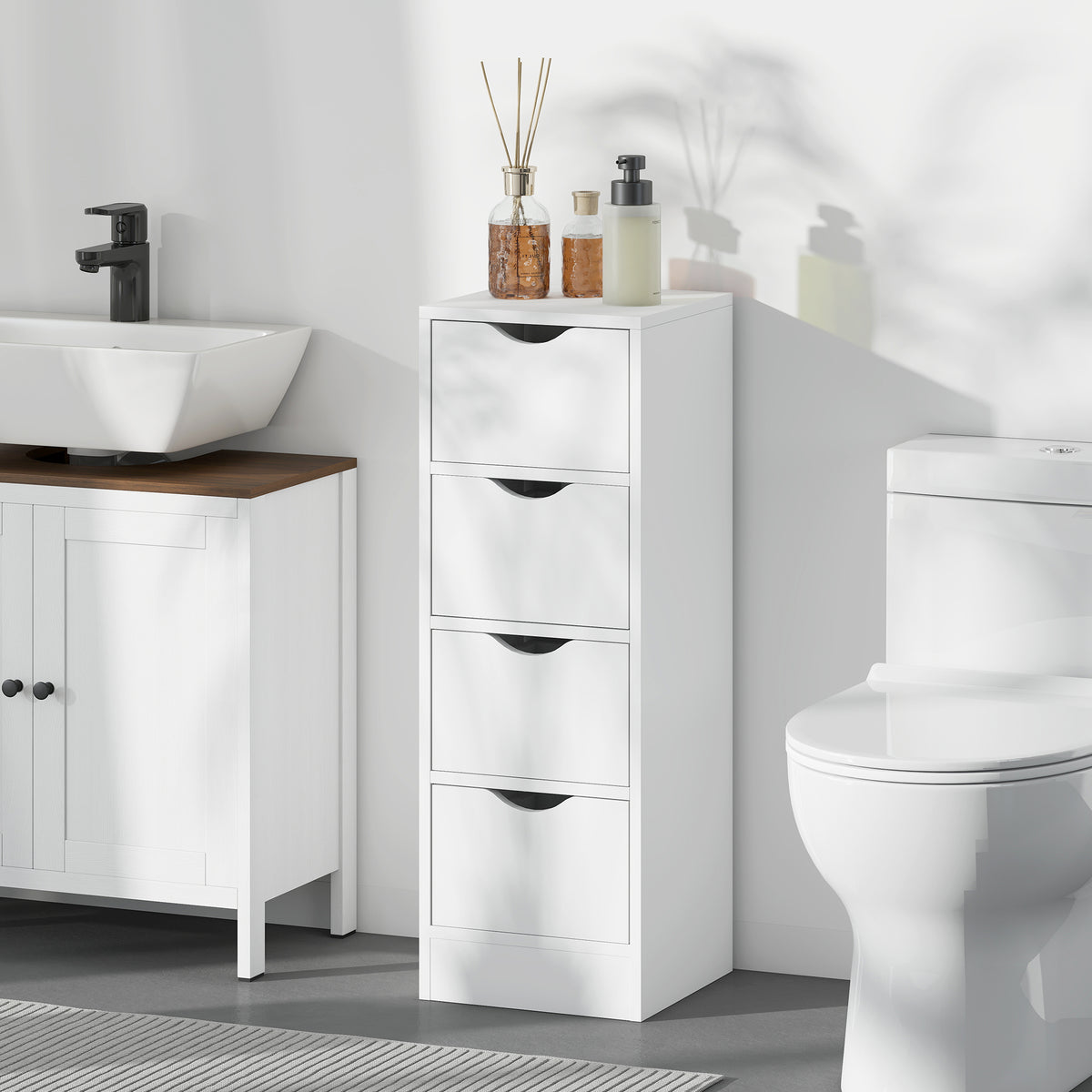 HOMCOM 4-drawer Bathroom Cabinet, Freestanding Narrow Cabinet, White