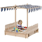 Kids Square Wooden Sandpit Children Cabana Sandbox Outdoor Playset | Blue