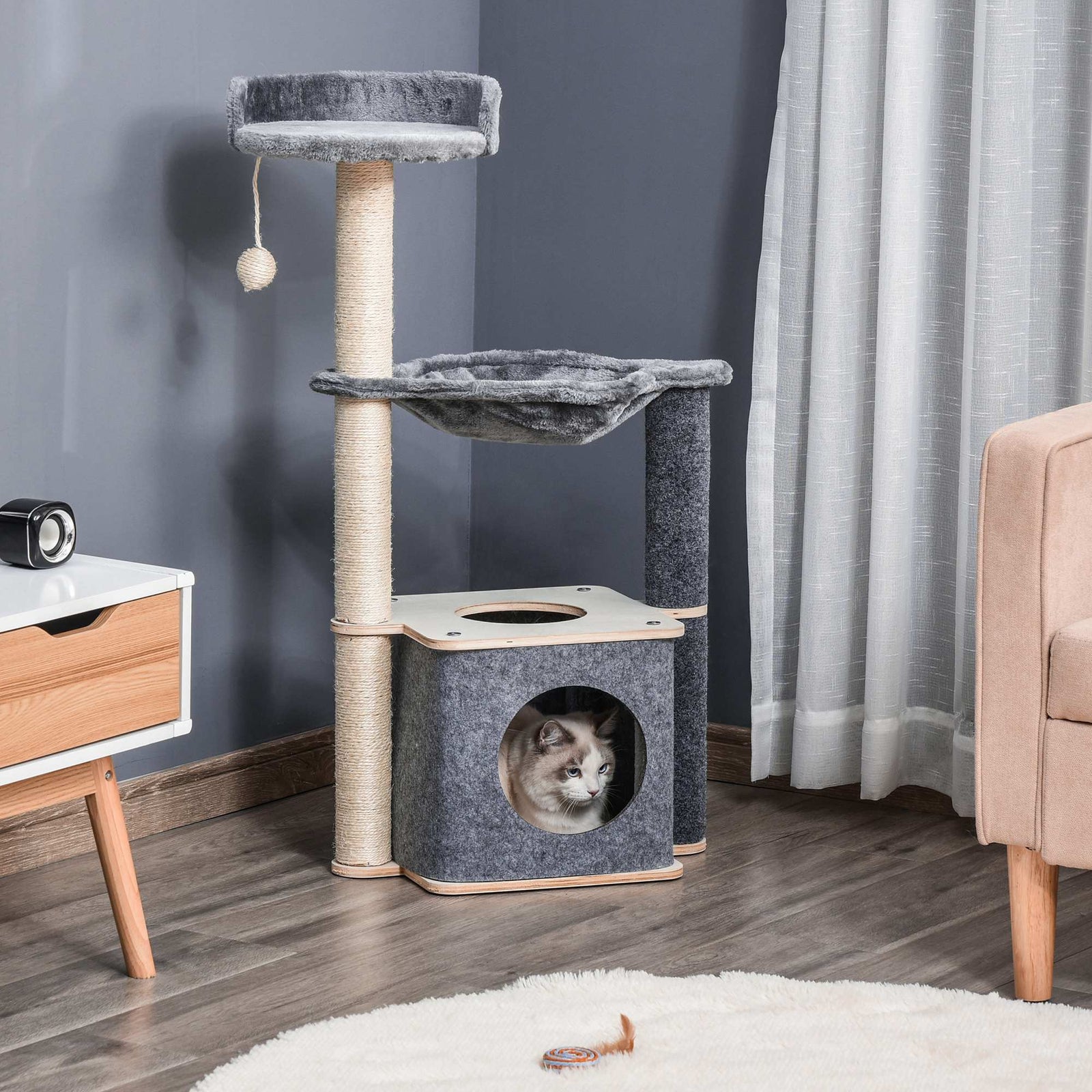 Cat Tree Tower Climbing  Activity Center With Sisal Scratching Post, Grey