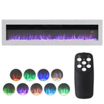 60-inch Electric Fireplace, Recessed/wall Mounted/freestanding Heater With 12-colour Flame,crystal Bed, Remote Control & Timer | White