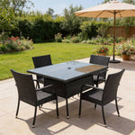 Garden Rattan Tempered Glass Top Rectangular Table With Parasol Hole - 120/150 Cm W X 80/90cm D X 72cm H | Large