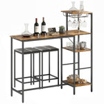 3pcs Breakfast Bar Table And Stools Set 4-tier Shelving | Rustic Brown