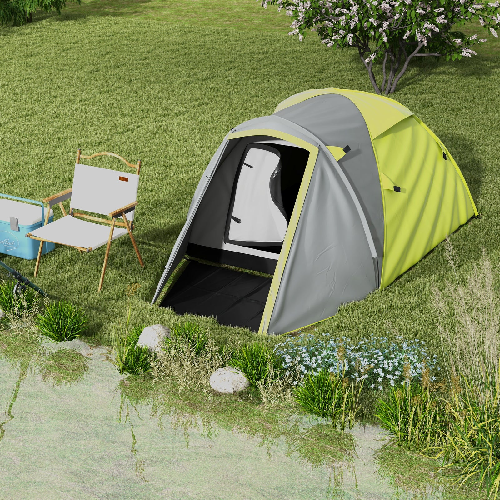 2-3 Man Camping Tent With Living Area, 2000mm Waterproof | Yellow