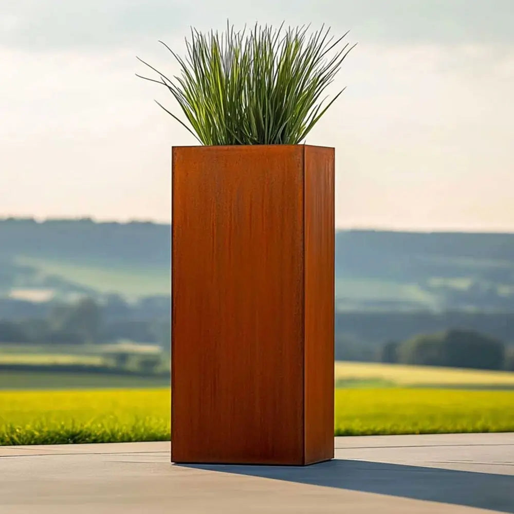 Corten Steel Tall Square Planter - Pre-rusted | 32cm x 32cm x 75cm | Brown