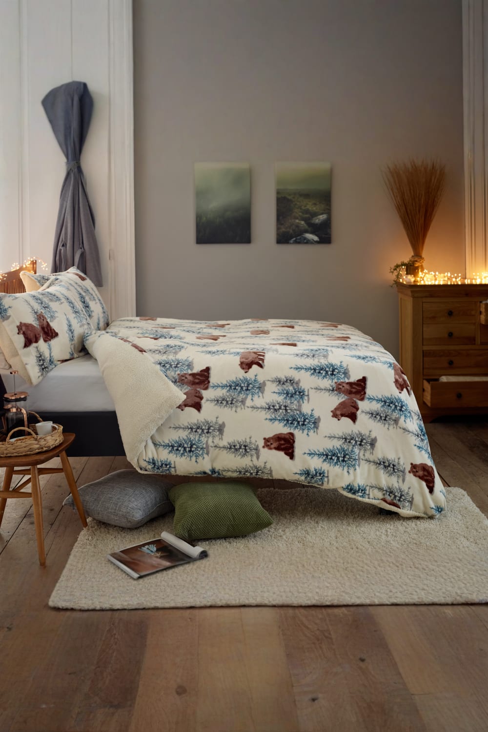 Winter Bears Fleece Duvet Cover Set With Sherpa Reverse – Soft And Warm Woodland Bedding | Single | Multi