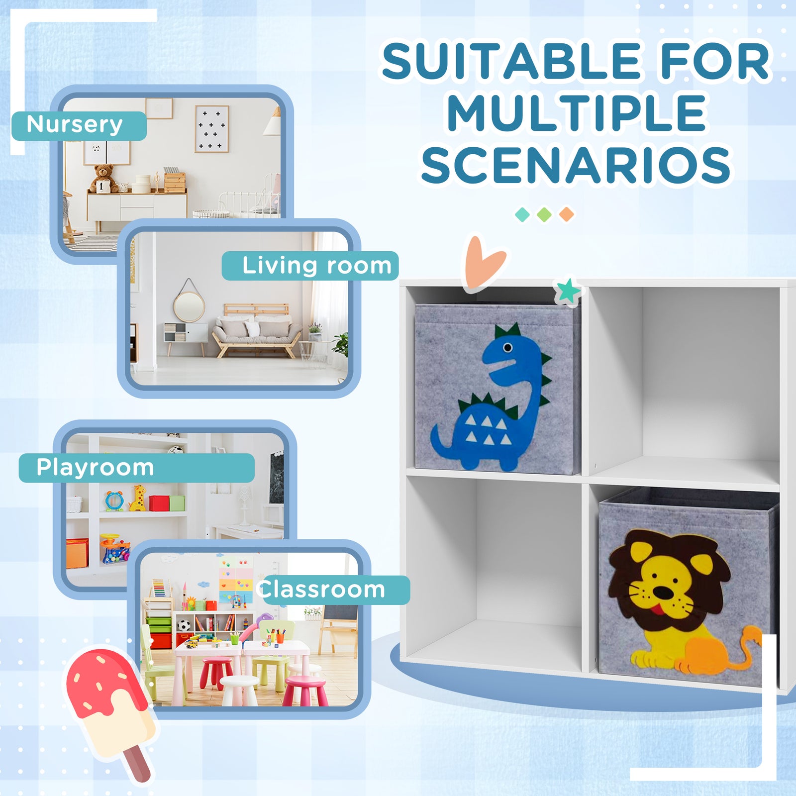 Toy Organiser With Two Non-woven Fabric Drawers For Bedroom - White