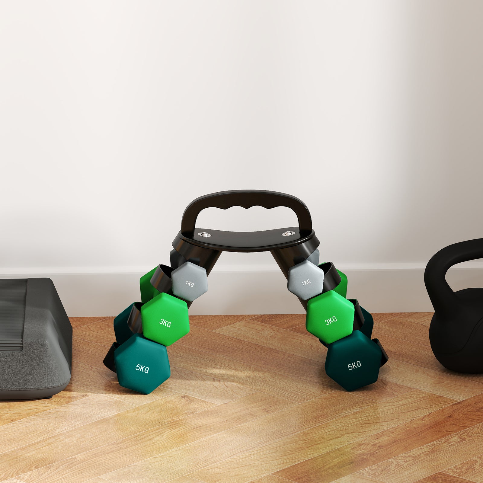 Dumbbells Set With Carry Rack, 7 Weights, For Home Gym | Large