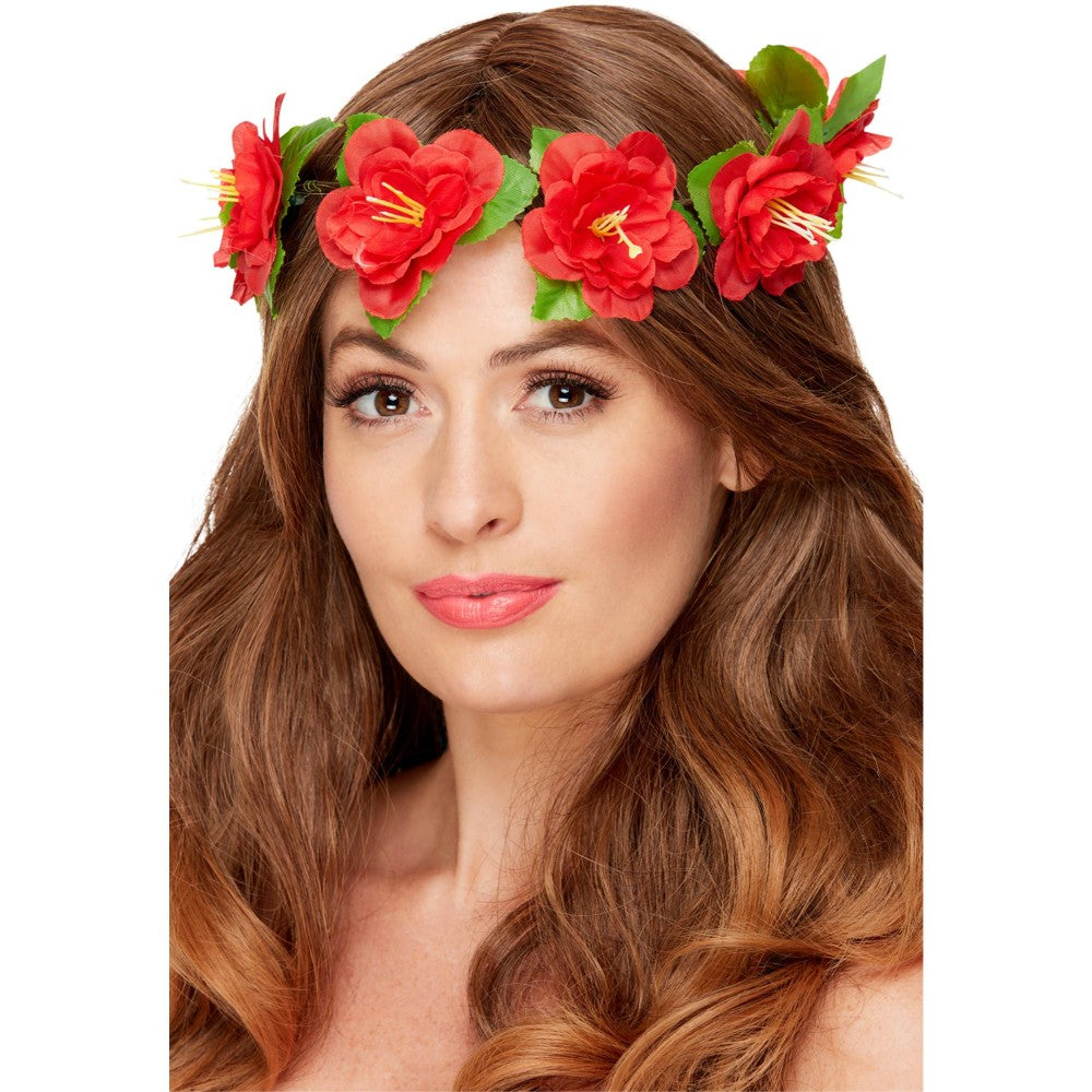 Smiffys Hawaiian Flower Crown, Red