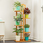 5 Tier Wooden Plant Stand Tall Plant Display Shelving Unit Indoor Outdoor Flower Rack 103cm Height | Natural