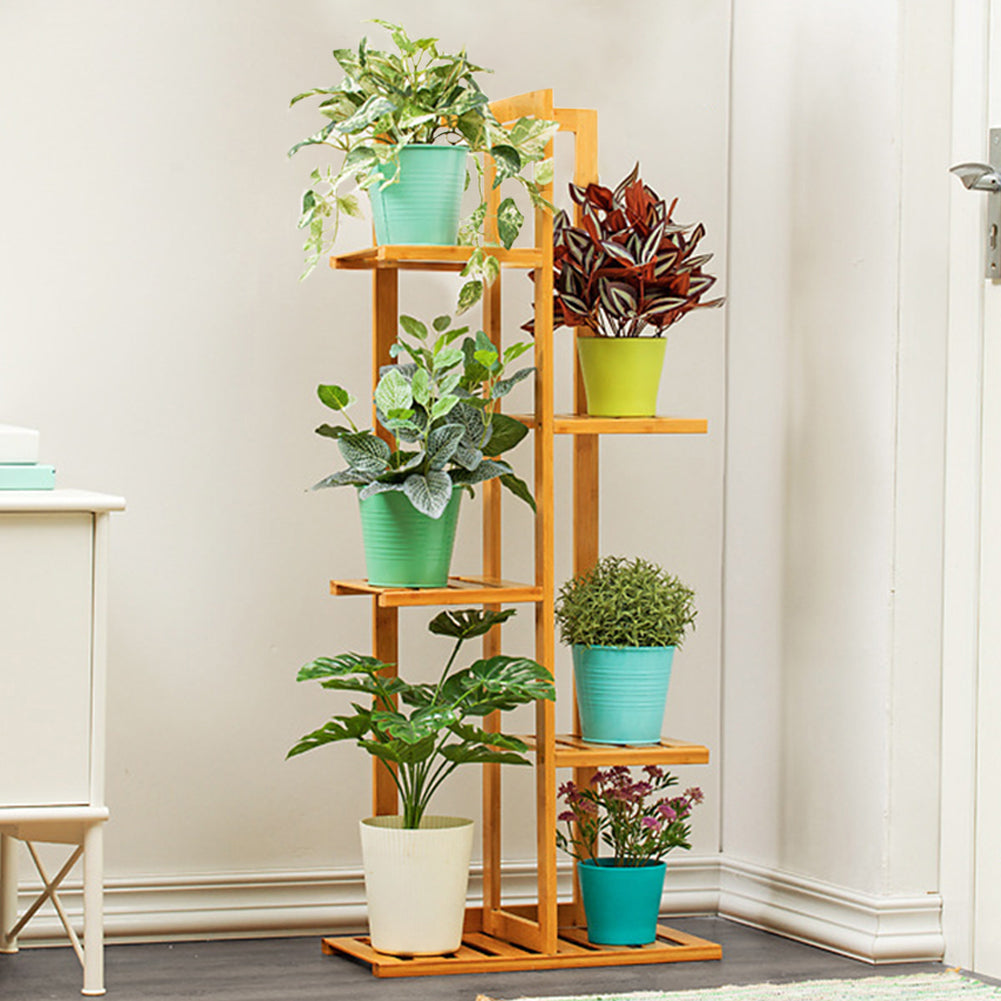5 Tier Wooden Plant Stand Tall Plant Display Shelving Unit Indoor Outdoor Flower Rack 103cm Height | Natural