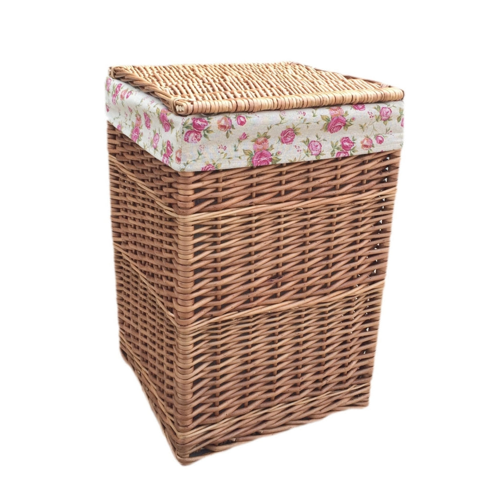Garden Rose Cotton Lined Light Steamed Square Laundry Baskets | Set of 2 | Pink