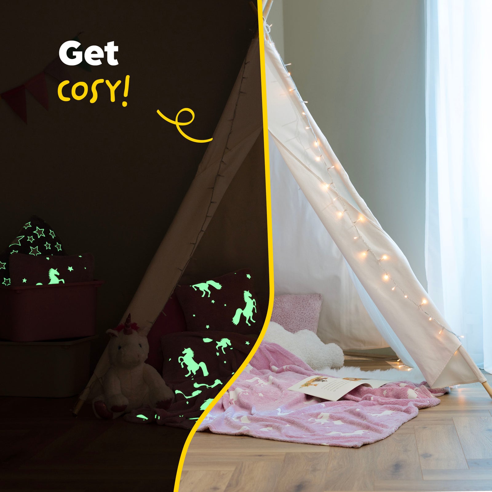 Unicorn Glow In The Dark Blanket - Pink
