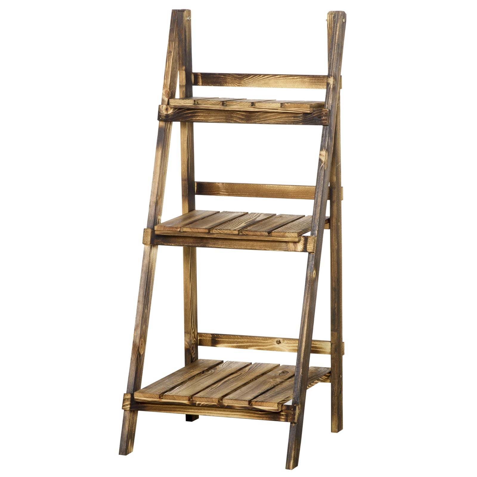 Flower Stand Plant Display Rack 3-tier Foldable Wood Garden | Small | Brown