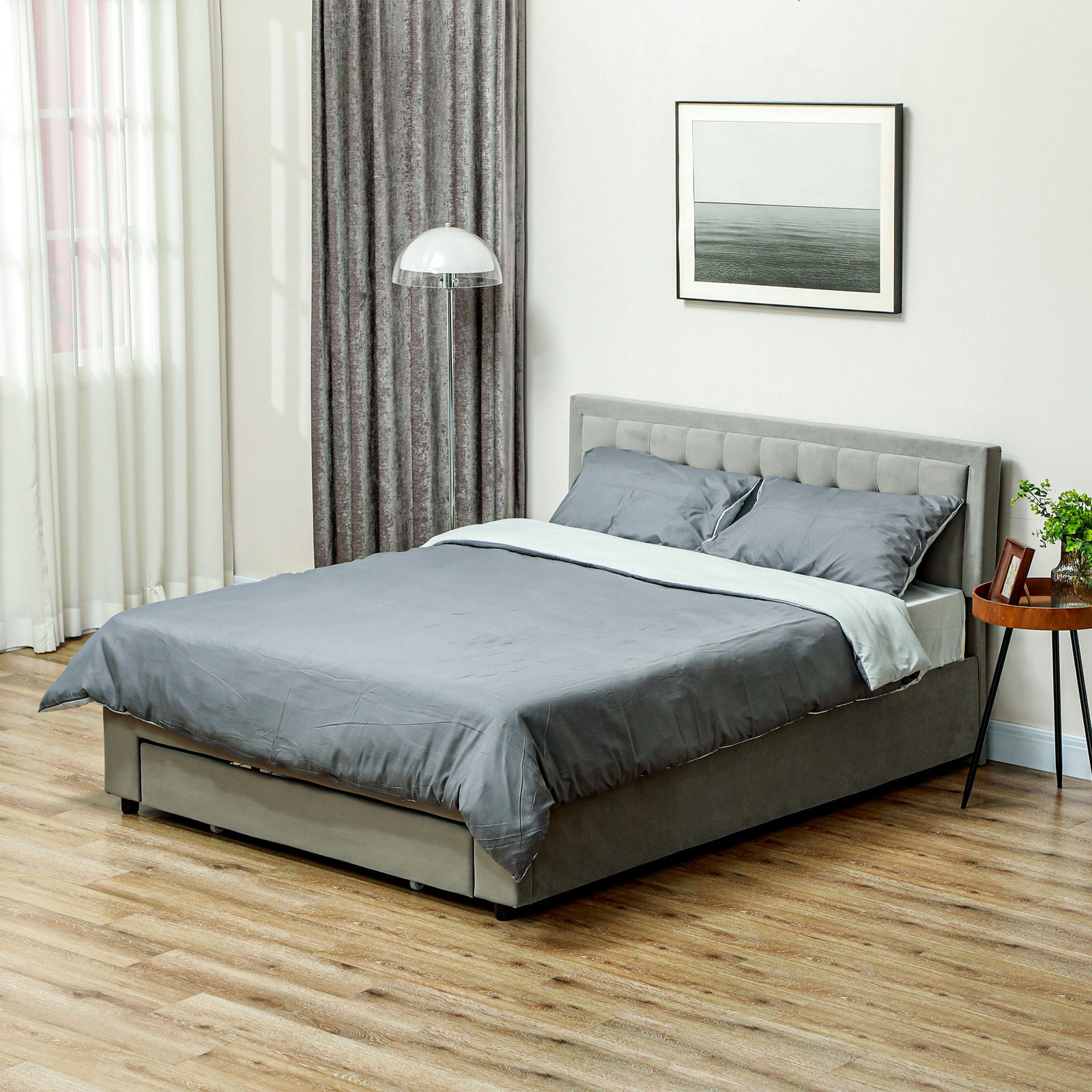 Double/kin Bed Frame Storage And Adjustable Velvet Headboard | King