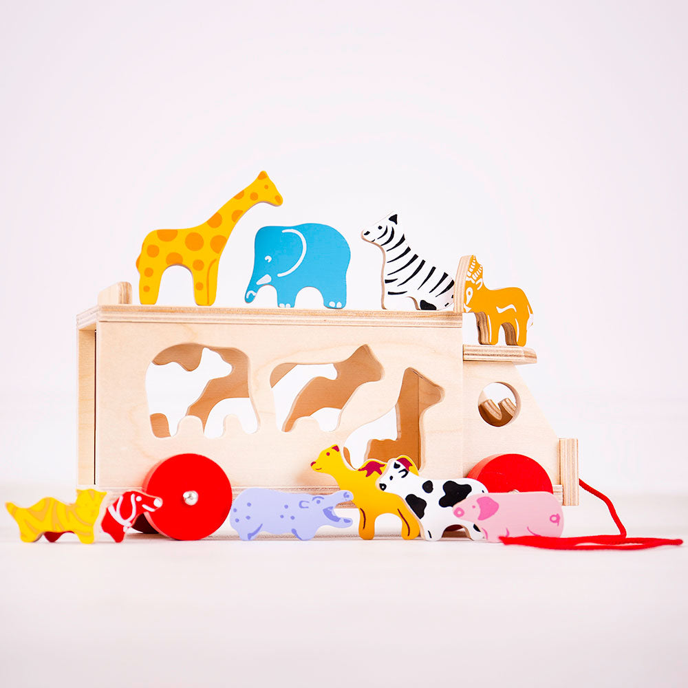 Wooden Pull Along Animal Shape Sorter Lorry