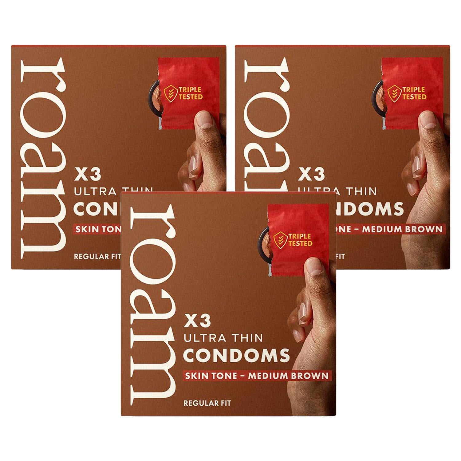 9x Medium Brown Condom For Safer Sex & Contraception (3x3 Pk)