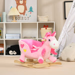Rocking Horse Plush Ride On Unicorn With Songs, Seat Belt, Pink