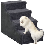 Pawhut Four-step Portable Dog Stairs With Washable Plush Cover, Dark Grey