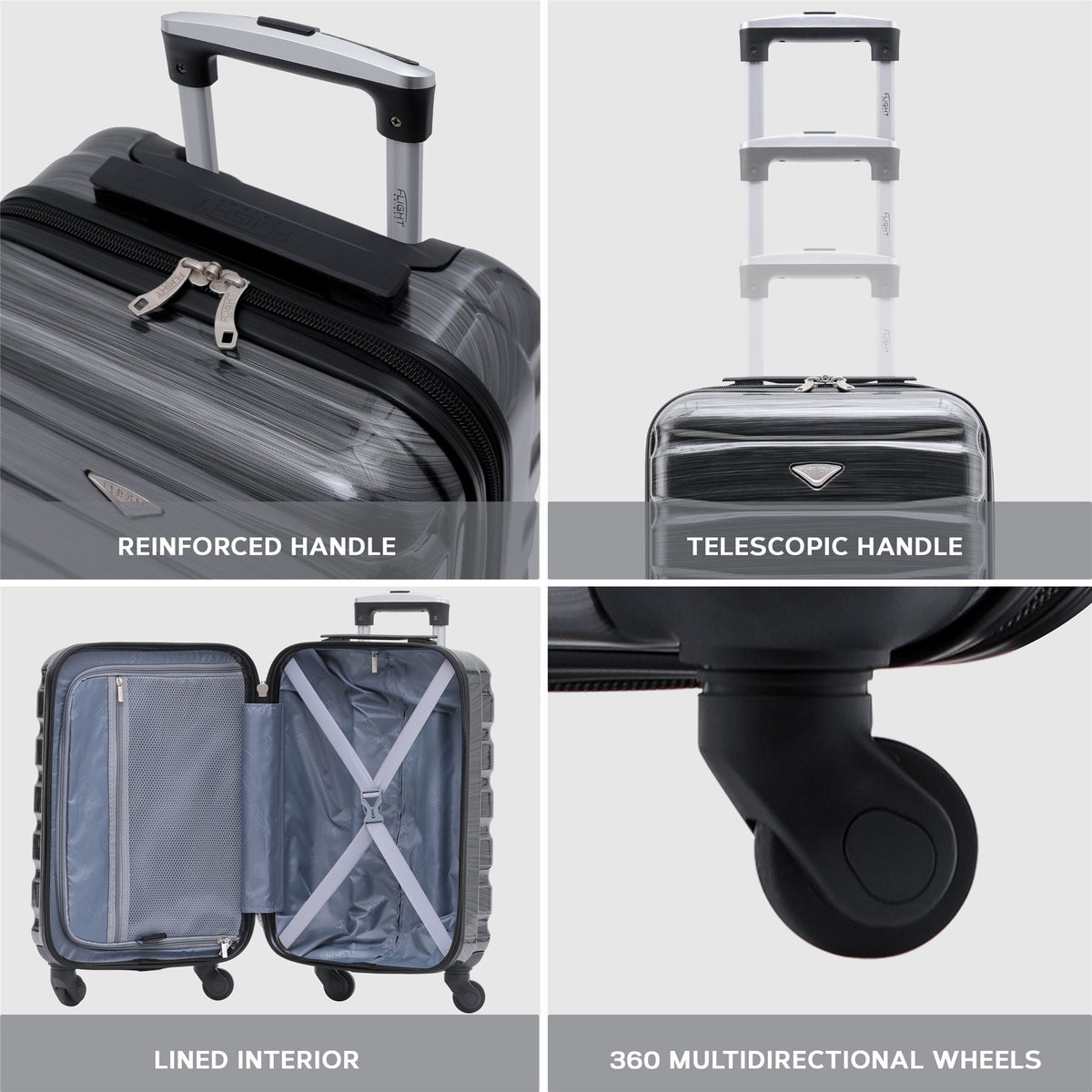 Set Of 3 Hard Shell Suitcase Cabin & Check In Cases With Tsa Lock - Overhead Cabin With Medium & Large Check-in Bag | Set of 3 | Dark Grey