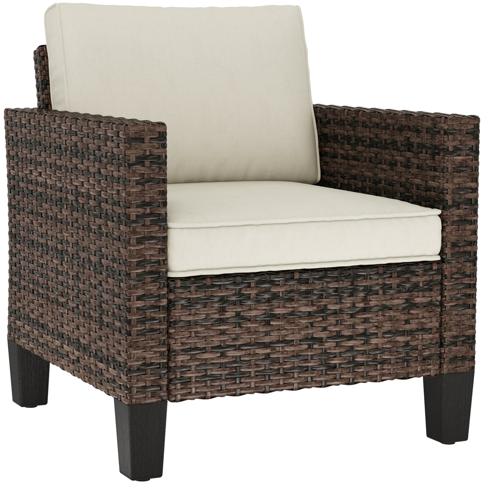Single Rattan Chair, Garden Armchair W/ Cushions | Brown