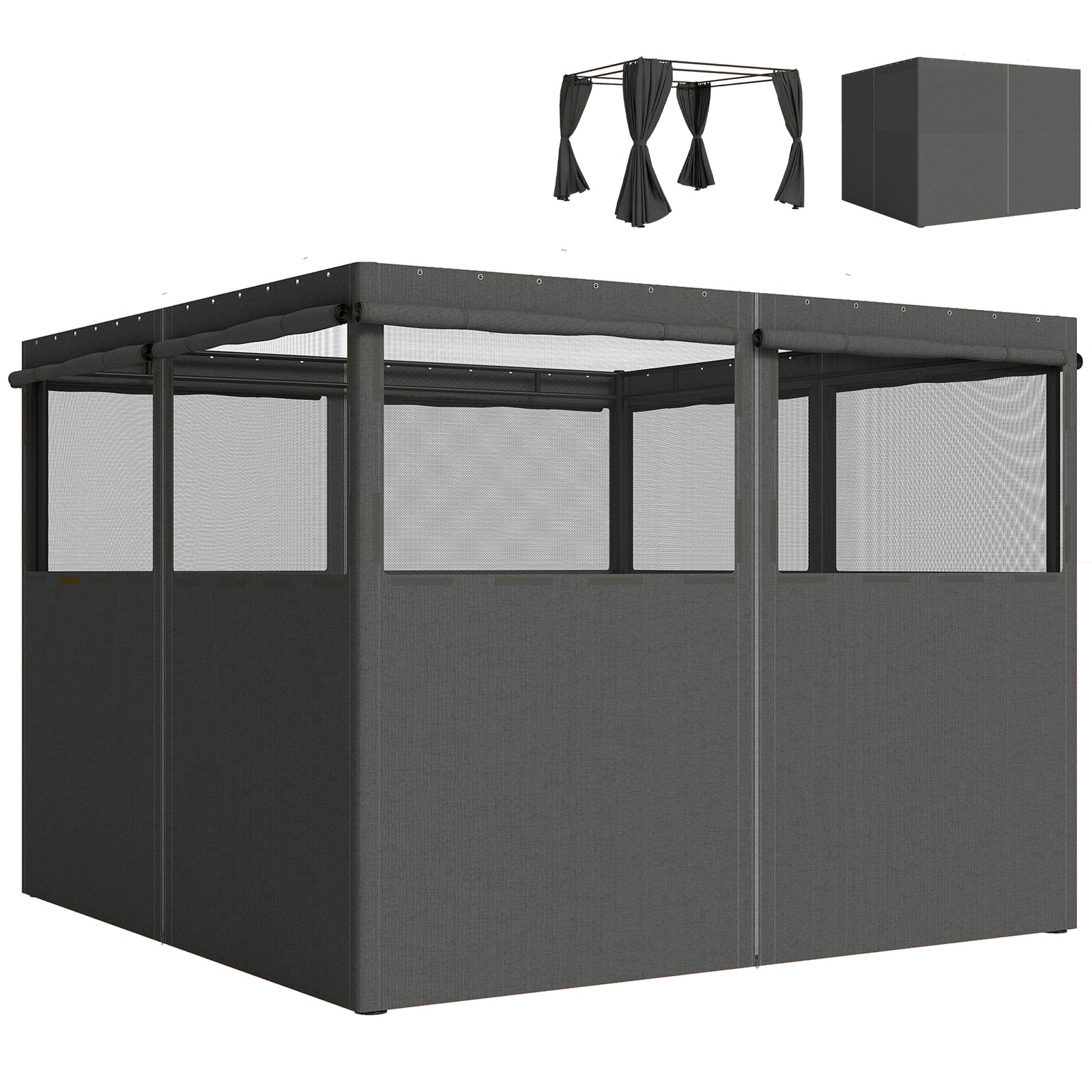 3 X 3 M Gazebo Replacement Curtains Privacy Panel Set, 4 Panels | Dark Grey