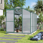 Polycarbonate Greenhouse With Base – Aluminum Frame Walk-in Greenhouse With Sliding Door & 2 Ventilation Window For Plants & Flowers | 10 x 6ft | Green