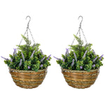 2 Pcs 34cm Artificial Lisianthus Flower Hanging Basket | Set-of-2 | Purple