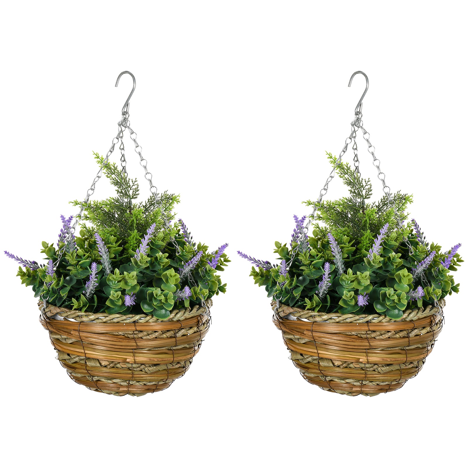2 Pcs 34cm Artificial Lisianthus Flower Hanging Basket | Set-of-2 | Purple