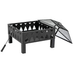 Outdoor Fire Pit W/ Screen & Poker, Black