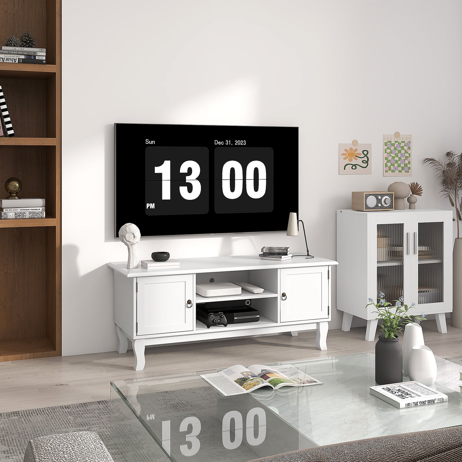 Tv Stand Unit Corner Table Ivory White