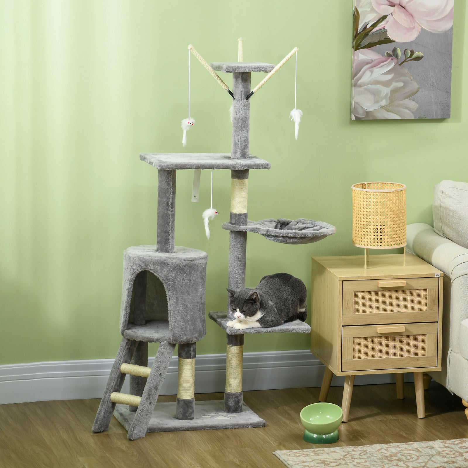 Cat Tree Kitty Activity Centre Scratching Post With Toys 5-tier | Gray