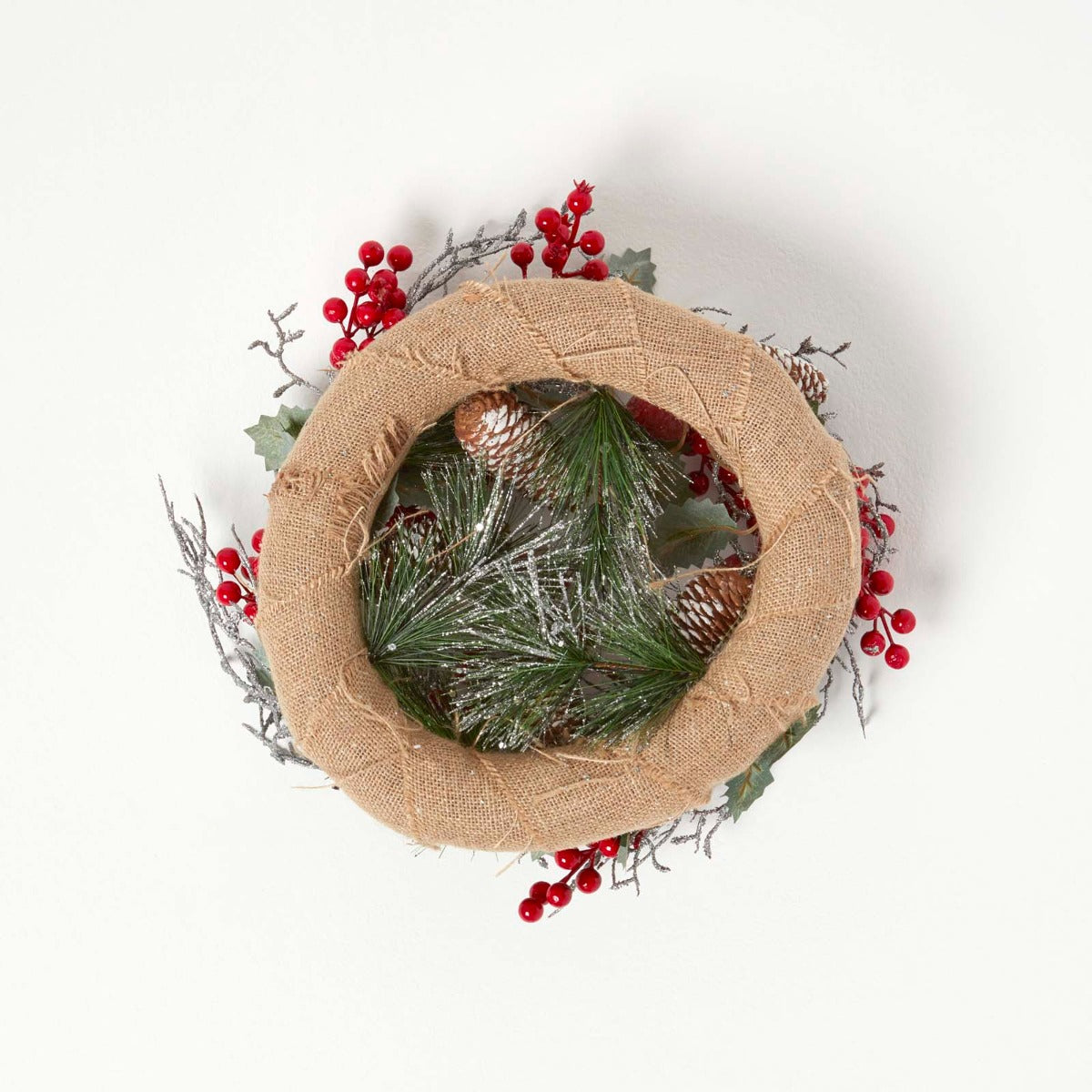 HOMESCAPES Artificial Christmas Wreath With Berries, Apples And Silver Decoration