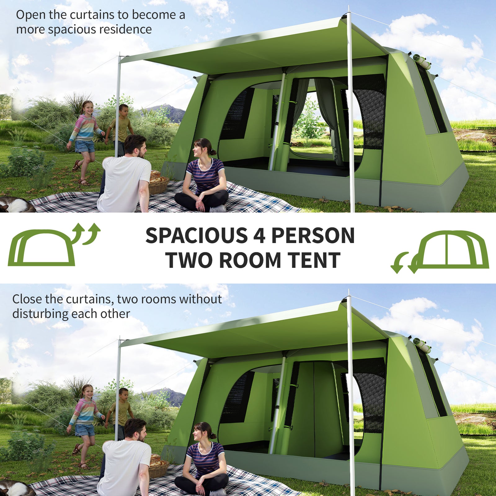 Two Room Dome Tent Camping Shelter W/ Porch And Portable Bag